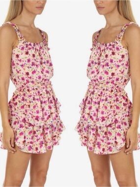 Misa Los Angeles Pink Floral Ruffled Mini Dress